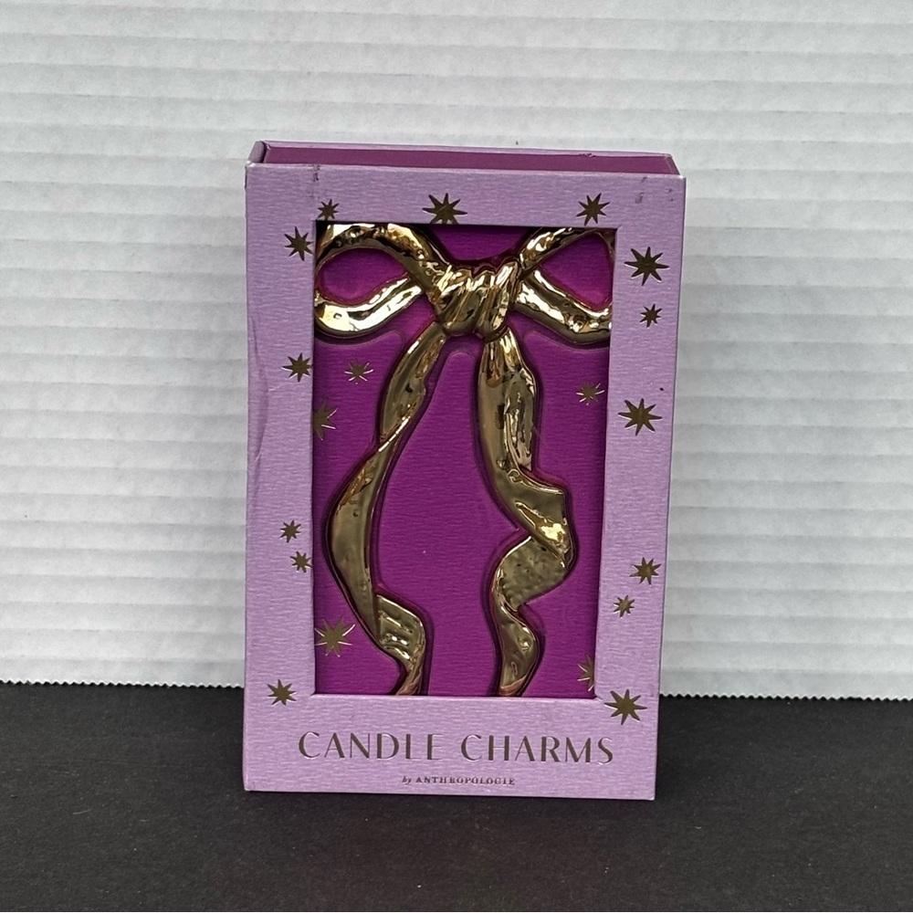 NEW ANTHROPOLOGIE CANDLE CHARM GOLD BOW JEWELRY DECOR GIFT BOX ROMANTIC PRETTY